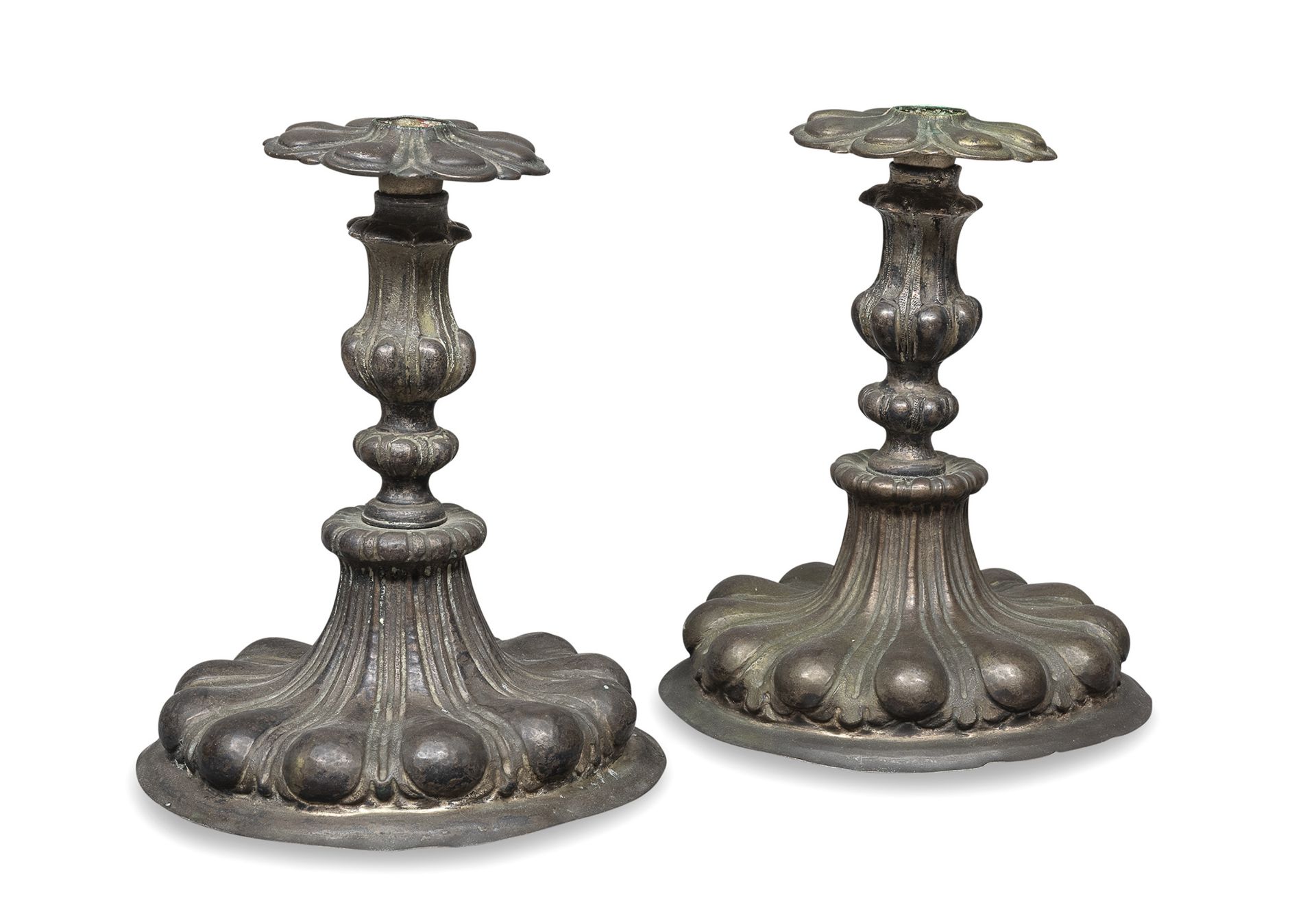 PAIR OF SILVER-PLATED CANDLESTICKS 17TH CENTURY