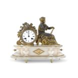 ALABASTER AND BRONZE TABLE CLOCK 19TH CENTURY