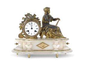 ALABASTER AND BRONZE TABLE CLOCK 19TH CENTURY