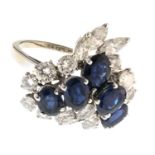 WHITE GOLD RING WITH SAPPHIRES AND DIAMONDS