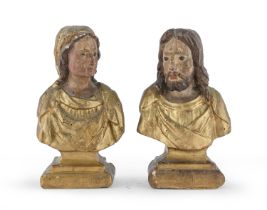 PAIR OF SMALL GILTWOOD BUSTS 18TH CENTURY
