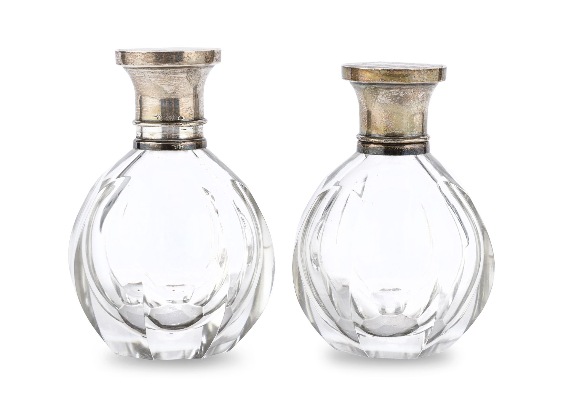 PAIR OF GLASS AND SILVER PERFUME BOTTLES MILANO 1970s