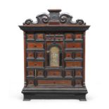 RARE WALNUT COIN CABINET WITH CLOCK PROBABLY ROME 18TH CENTURY