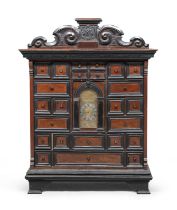 RARE WALNUT COIN CABINET WITH CLOCK PROBABLY ROME 18TH CENTURY