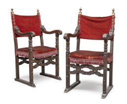 PAIR OF WALNUT ARMCHAIRS 19TH CENTURY