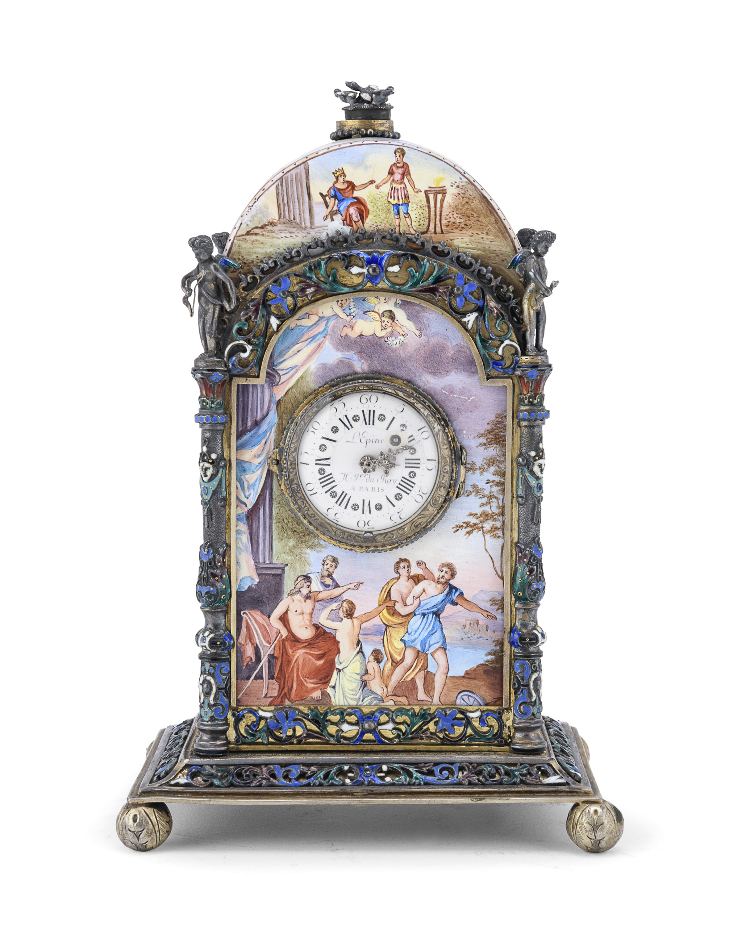 METAL AND ENAMEL CLOCK FRANCE SIGNED LEPINE LATE 18TH CENTURY