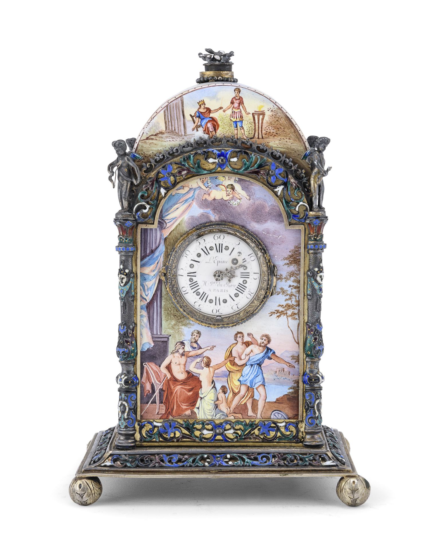 METAL AND ENAMEL CLOCK FRANCE SIGNED LEPINE LATE 18TH CENTURY
