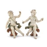 PAIR OF LACQUERED WOOD SCULPTURES OF PUTTI CENTRAL ITALY 18TH CENTURY