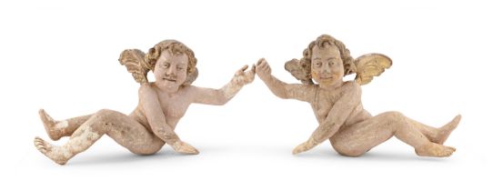 PAIR OF LACQUERED WOOD CHERUBS 18TH CENTURY