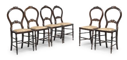 SIX ROSEWOOD CHAIRS PROBABLY NAPLES 19TH CENTURY