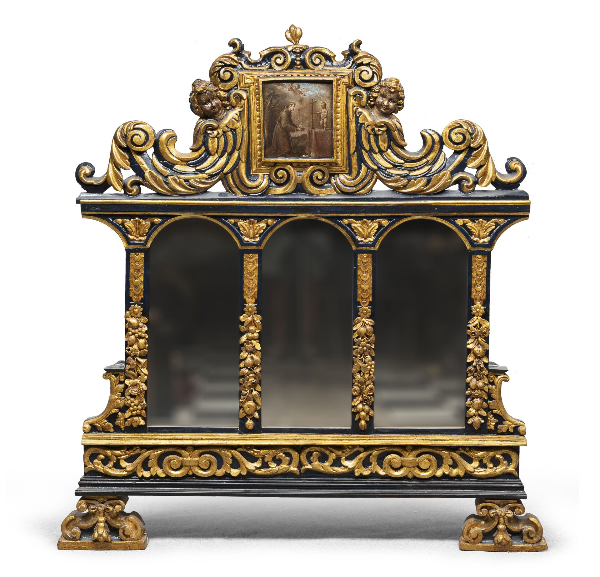 BIG MIRROR WITH PAINTING PROBABLY 18TH CENTURY NAPLES
