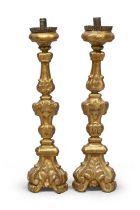 PAIR OF SMALL GILTWOOD CANDLESTICKS 18TH CENTURY