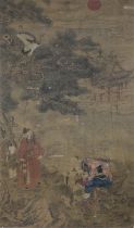 A CHINESE MIXED MEDIA PAINTING ON SILK 16TH CENTURY.