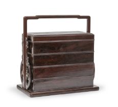 A CHINESE ZITAN WOOD CALLIGRAPHY TRAVEL BOX LATE 19TH CENTURY