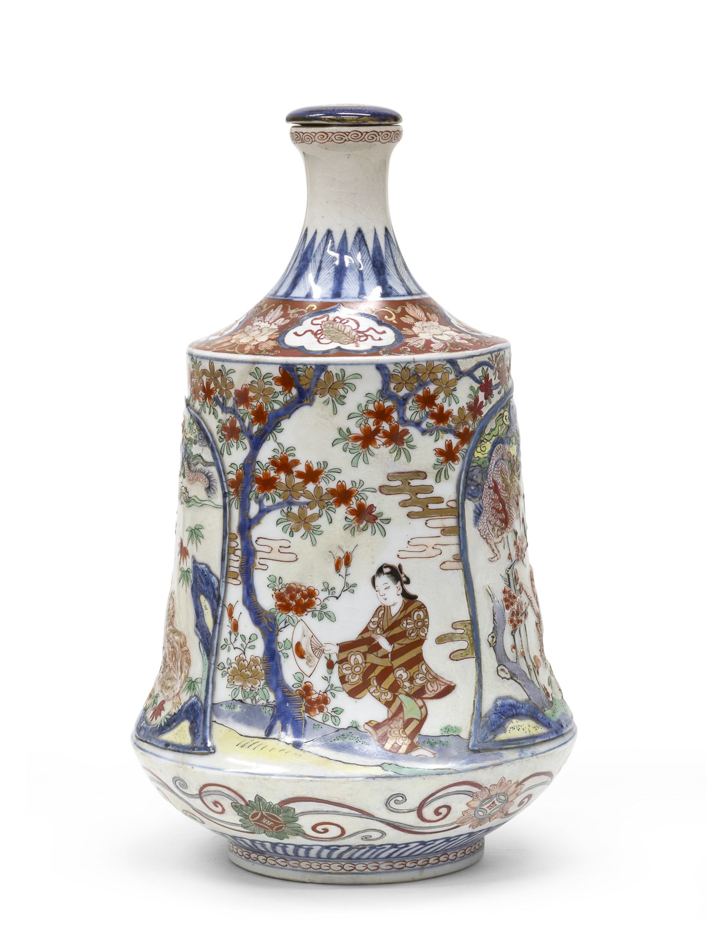 A JAPANESE POLYCHROME AND GOLD ENAMELED PORCELAIN VASE 19TH CENTURY