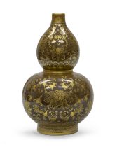 A CHINESE BROWN-GROUND AND GOLD PORCELAIN VASE 20TH CENTURY.