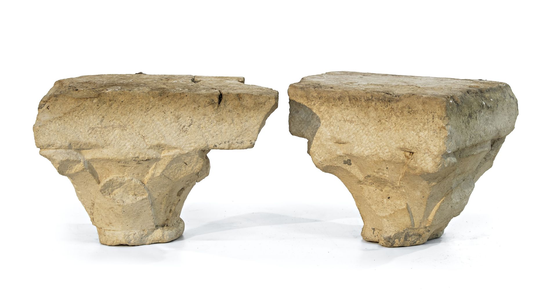 TWO SMALL WHITE MARBLE CAPITALS GOTHIC PERIOD