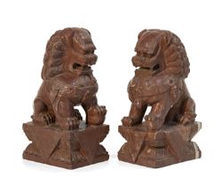 PAIR OF RED MARBLE SCULPTURES CHINA 20TH CENTURY