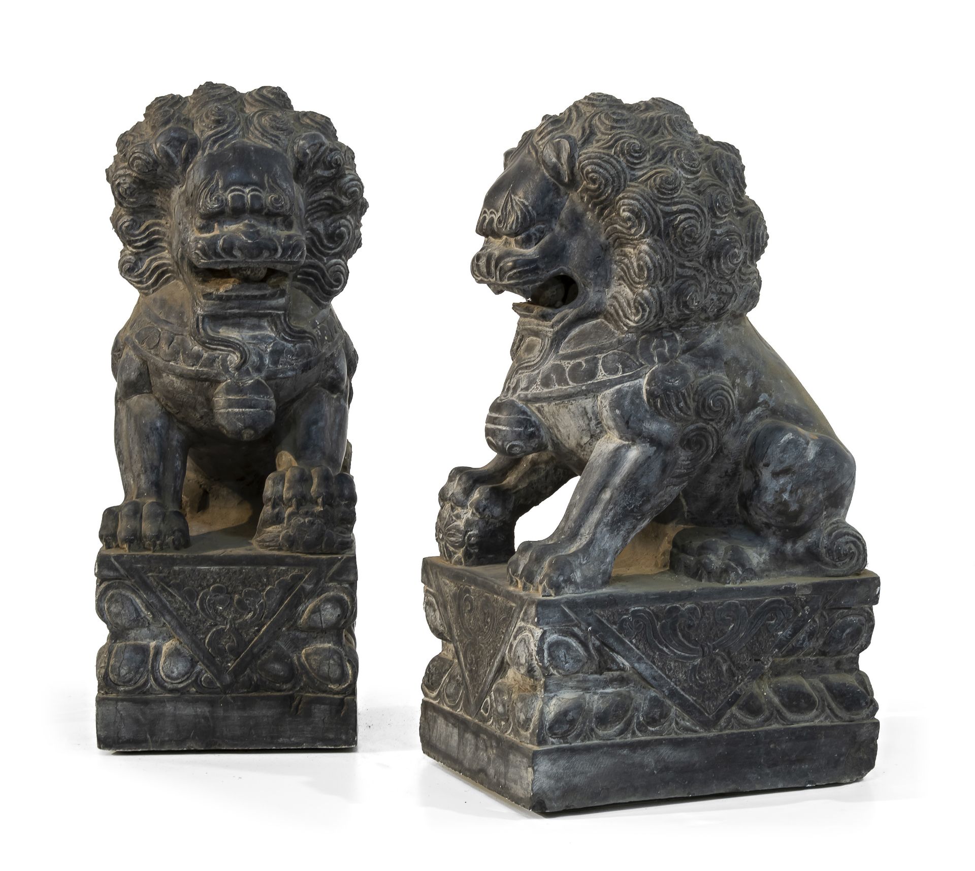 PAIR OF BASALT SCULPTURES CHINA 20TH CENTURY - Image 2 of 2