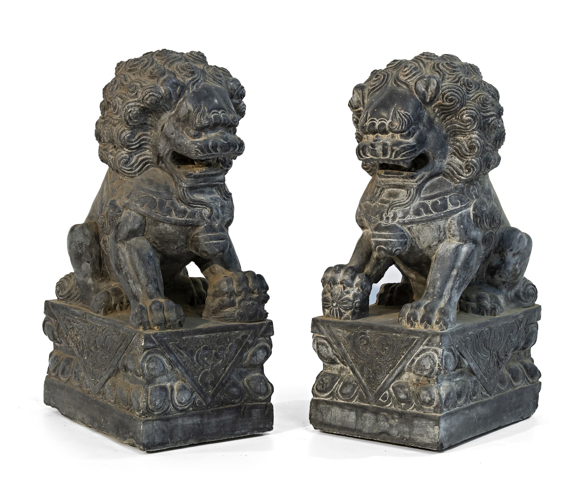 PAIR OF BASALT SCULPTURES CHINA 20TH CENTURY