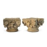 PAIR OF TUFF STONE CAPITALS EARLY 20TH CENTURY