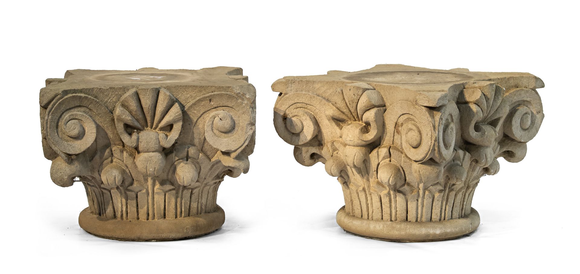 PAIR OF TUFF STONE CAPITALS EARLY 20TH CENTURY