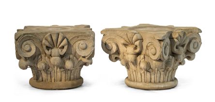 PAIR OF TUFF STONE CAPITALS EARLY 20TH CENTURY