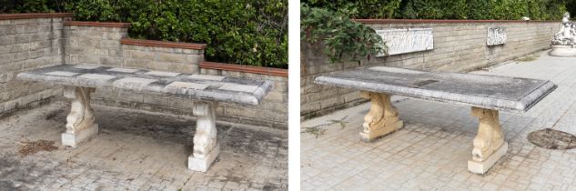 PAIR OF TABLES IN PIETRA SERENA AND MARBLE EARLY 20TH CENTURY