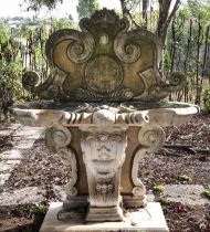 ANTIQUE WHITE AND YELLOW MARBLE FOUNTAIN EARLY 20TH CENTURY