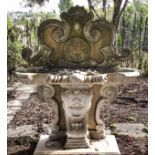 ANTIQUE WHITE AND YELLOW MARBLE FOUNTAIN EARLY 20TH CENTURY