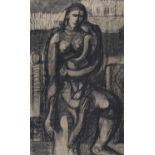CHARCOAL DRAWING MADONNA WITH CHILD SIGNED CASARI 1971