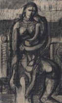 CHARCOAL DRAWING MADONNA WITH CHILD SIGNED CASARI 1971