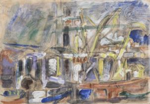 WATERCOLOR AND PENCIL VIEW OF VENICE BY EMILIO VEDOVA 1946