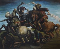 OIL PAINTING BATTLE OF ANGHIARI BY TIHOMIR BIRES 1981