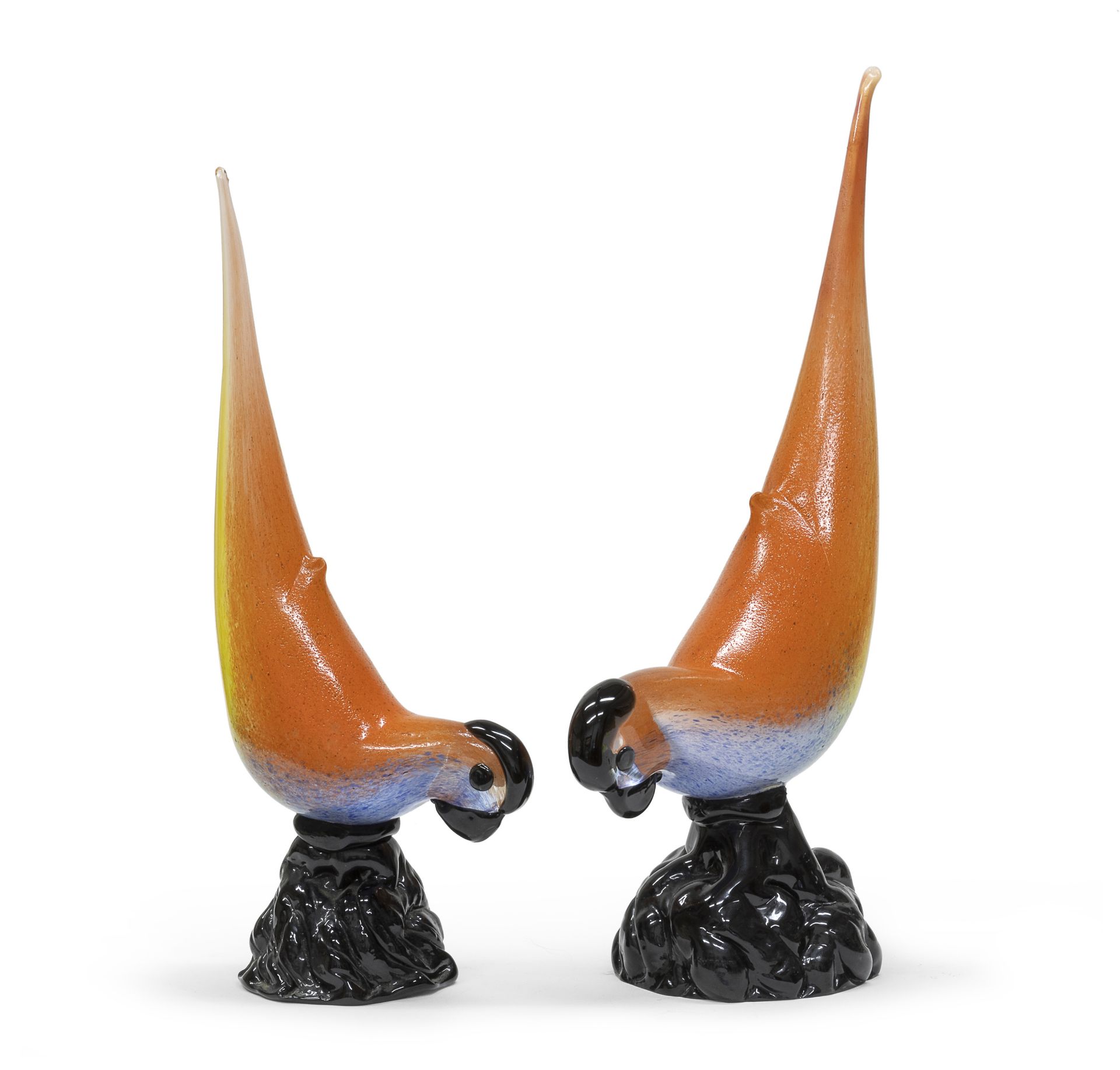 PAIR OF GLASS PARROT SCULPTURES MURANO 1980s