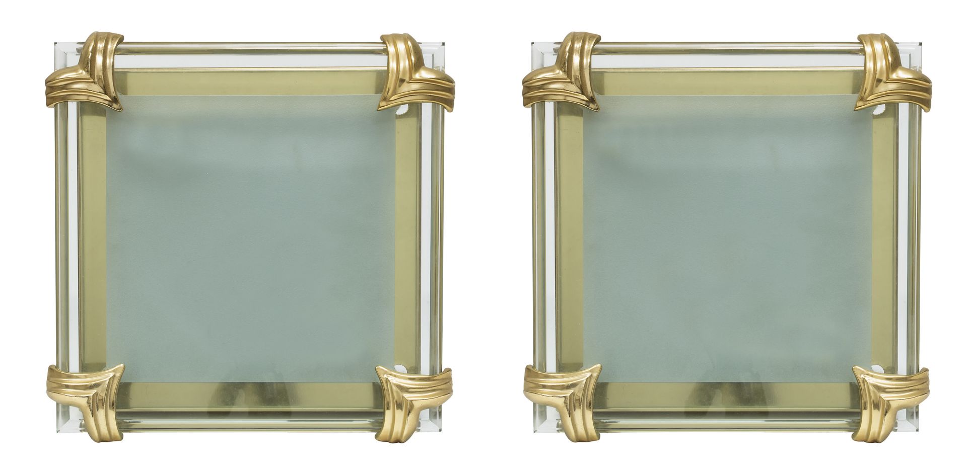 PAIR OF GLASS AND BRASS WALL LAMPS 1980s
