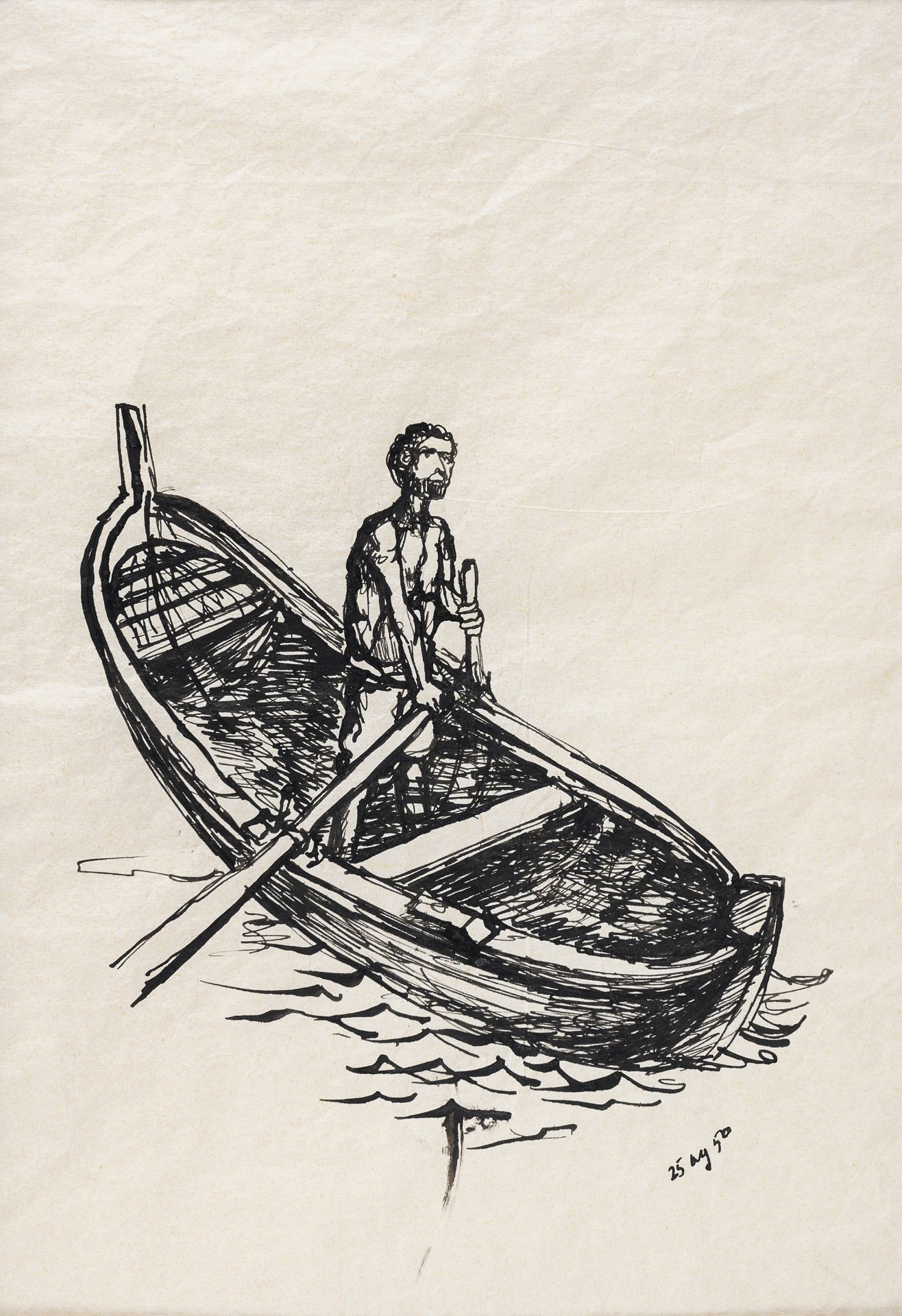 INK DRAWING FISHERMAN BY RENATO GUTTUSO