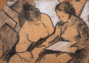 CHARCOAL DRAWING OF TWO WOMEN 20TH CENTURY