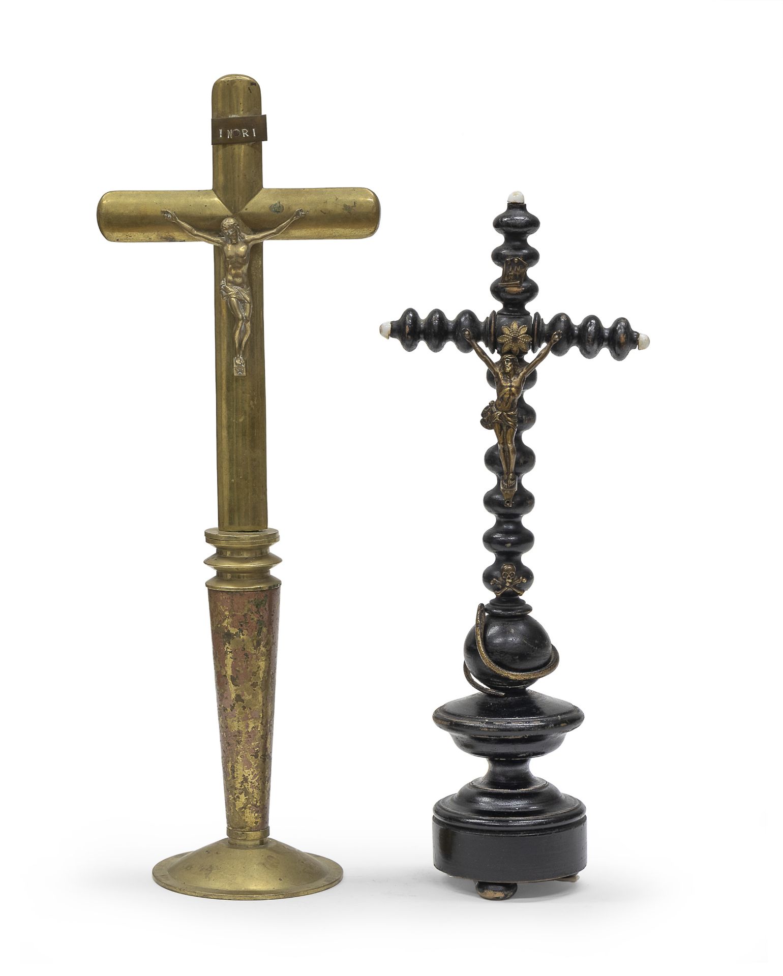 TWO CRUCIFIXES IN EBONIZED WOOD AND BRASS 19th - 20th CENTURY