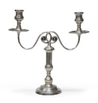 SILVER-PLATED TWO-BRANCHED CANDLESTICK ENGLAND EARLY 20TH CENTURY