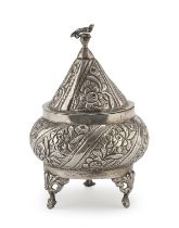 SILVER TEA CADDY PROBABLY MIDDLE EAST 20TH CENTURY