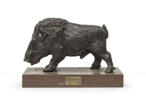 BRONZE BOAR SCULPTURE 20TH CENTURY