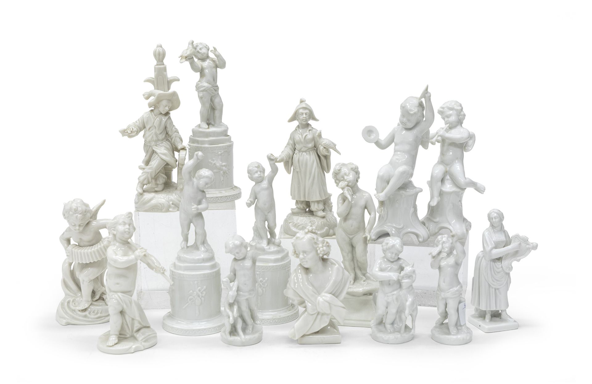 FIFTEEN PORCELAIN SCULPTURES VARIOUS MARKS EARLY 20TH CENTURY