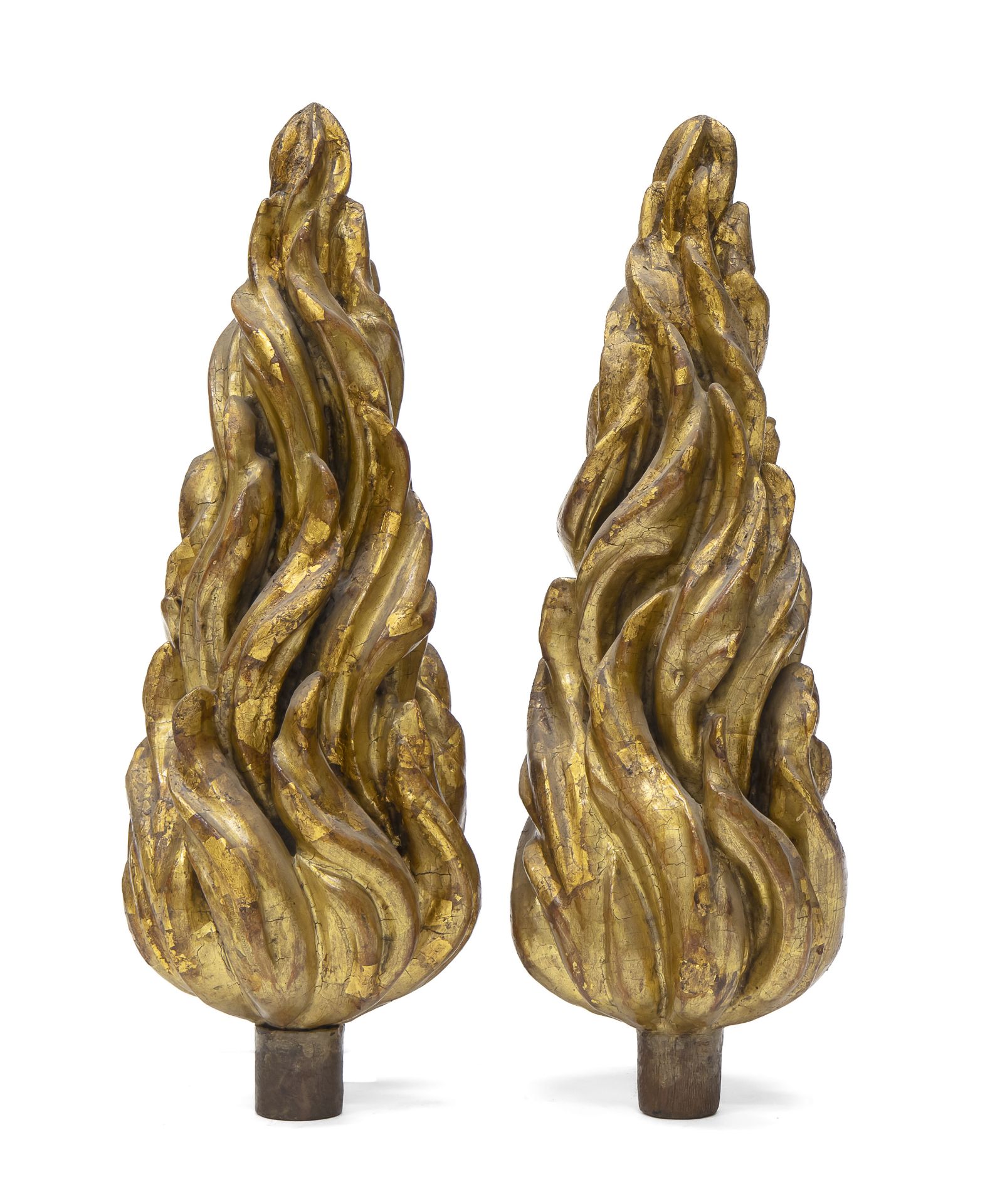 PAIR OF GILTWOOD FLAMES PROBABLY VENICE 18TH CENTURY