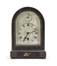 SMALL BLACK LACQUER TABLE CLOCK ENGLAND LATE 19TH CENTURY