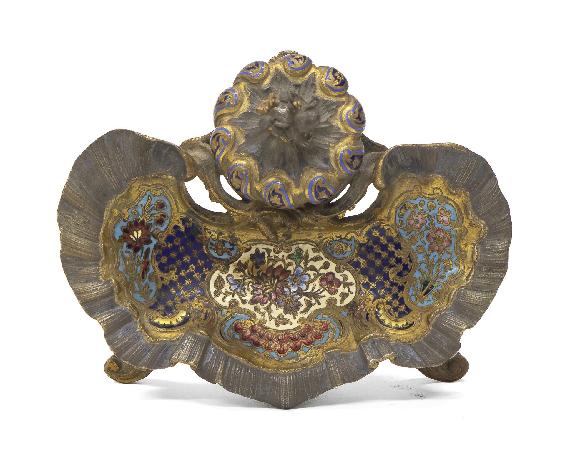BRONZE INKWELL WITH ENAMEL PROBABLY RUSSIA EARLY 20TH CENTURY - Image 2 of 2
