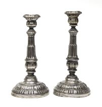 PAIR OF SILVER CANDLESTICKS GENOA approx. 1830.