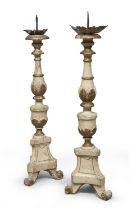 PAIR OF LACQUERED WOOD CANDLESTICKS NAPLES 18TH CENTURY