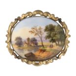 GILT METAL BROOCH WITH MINIATURE PROBABLY SWITZERLAND 19TH CENTURY
