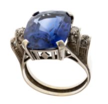 WHITE GOLD RING WITH DIAMONDS AND BLUE CRYSTAL